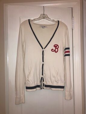 Forever 21 Cream Cardigan with Black Trim & Red Patch